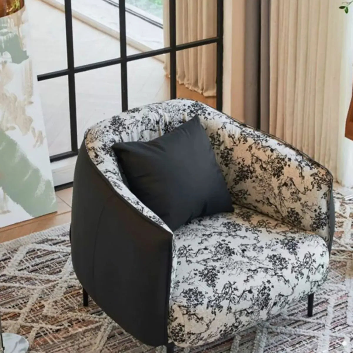 Silver Four Legs Leather Pillow Back Accent Chair Image - 8