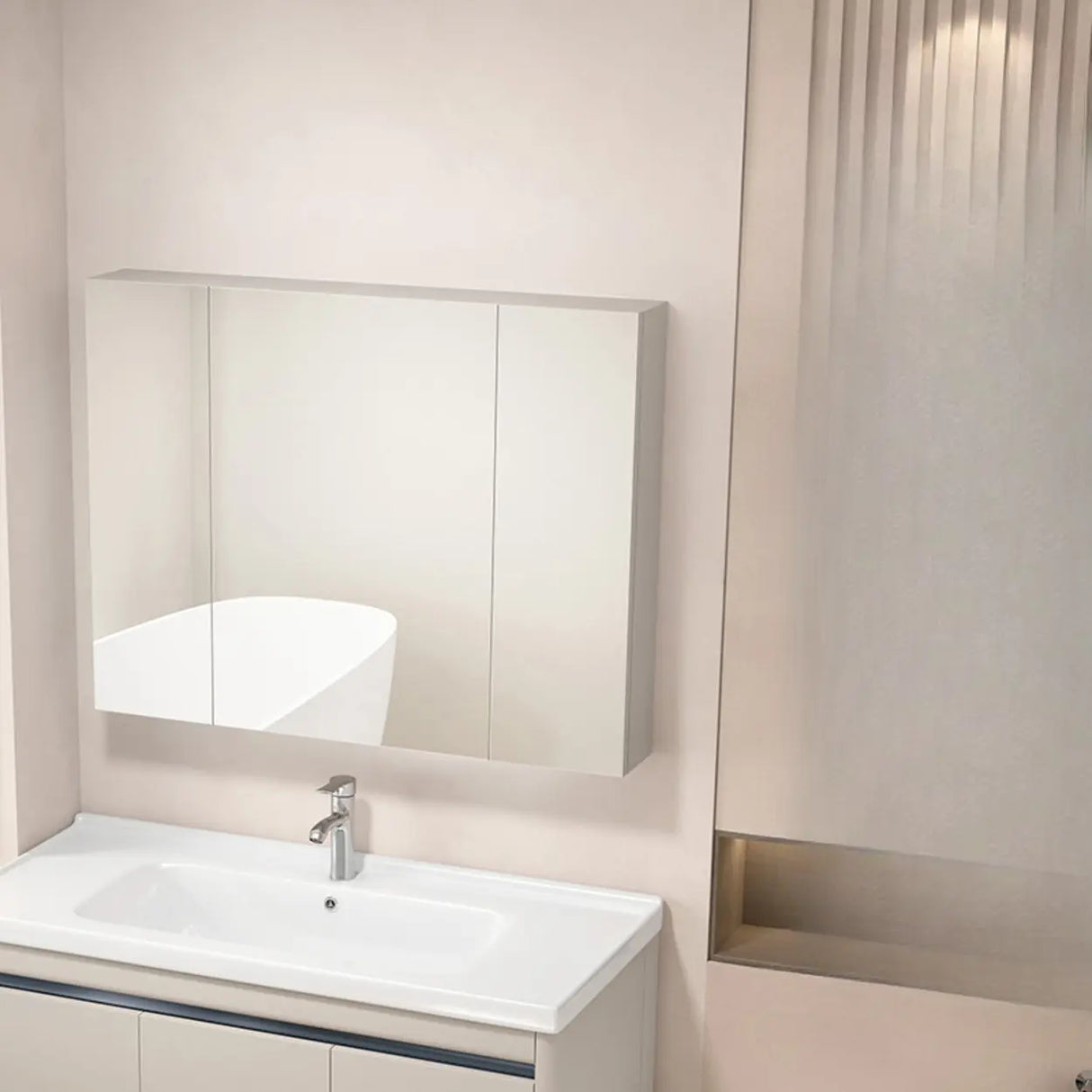 Silver Large Storage Frameless Mirror Medicine Cabinet Image - 5