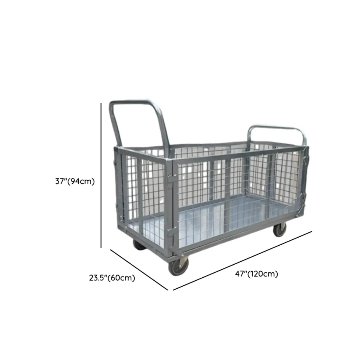Silver Metal Mesh Handle Utility Cart with Casters