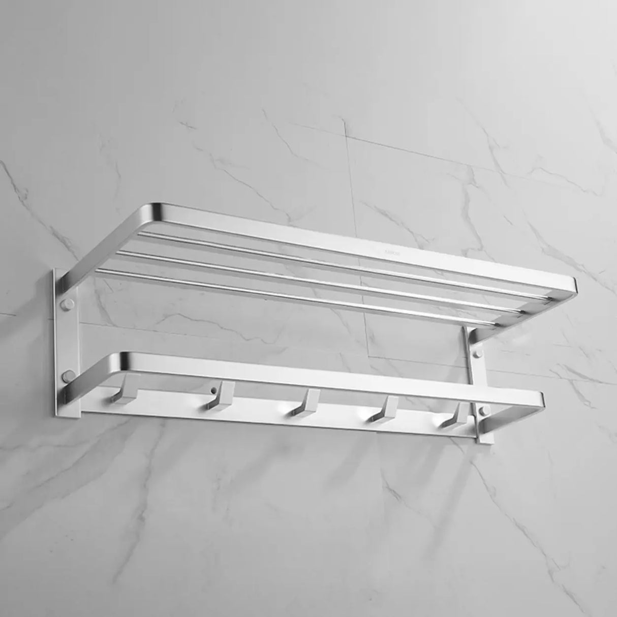 Silver Metal Shelf Bathroom Hardware Set with Hooks Image - 4