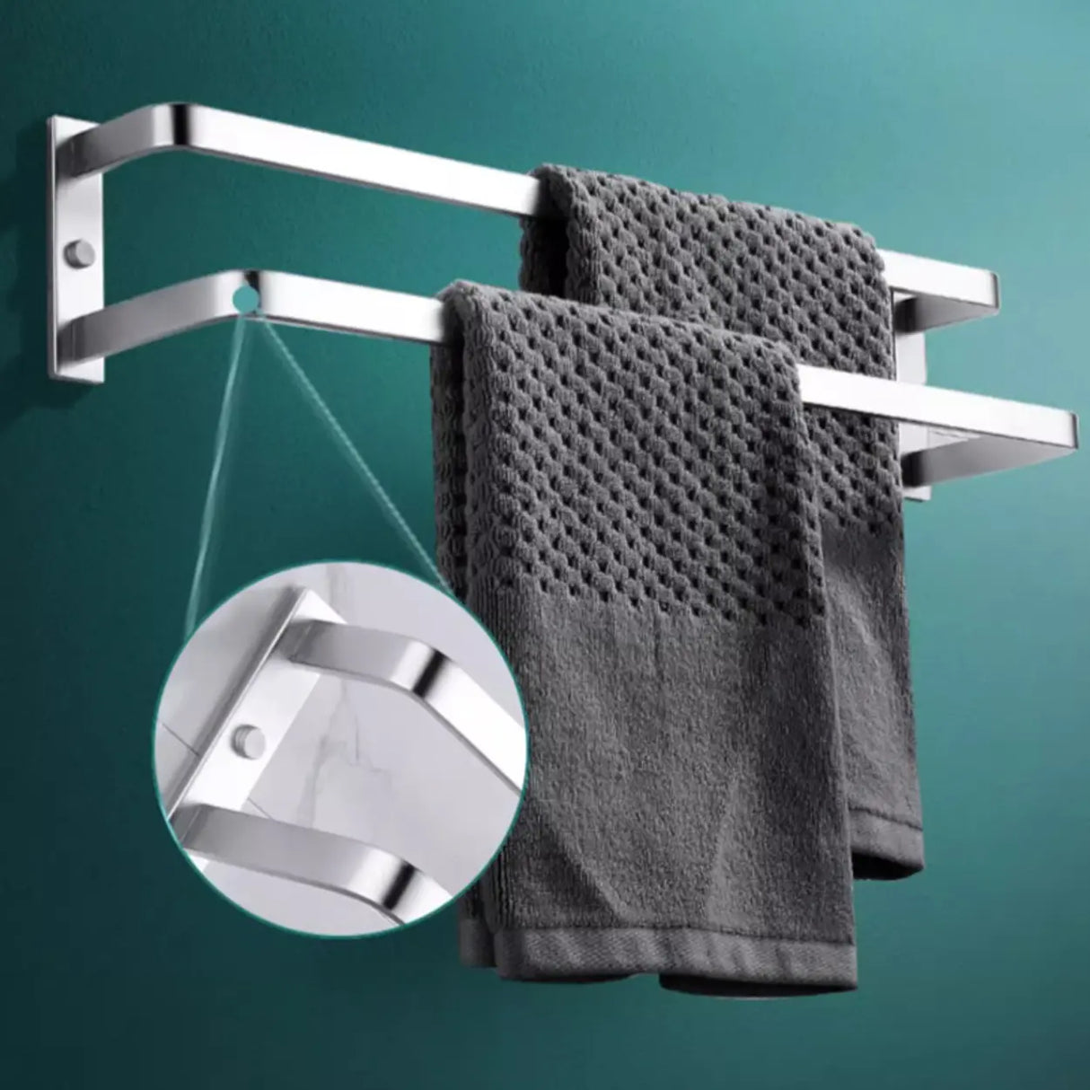 Silver Metal Shelf Bathroom Hardware Set with Hooks Image - 8