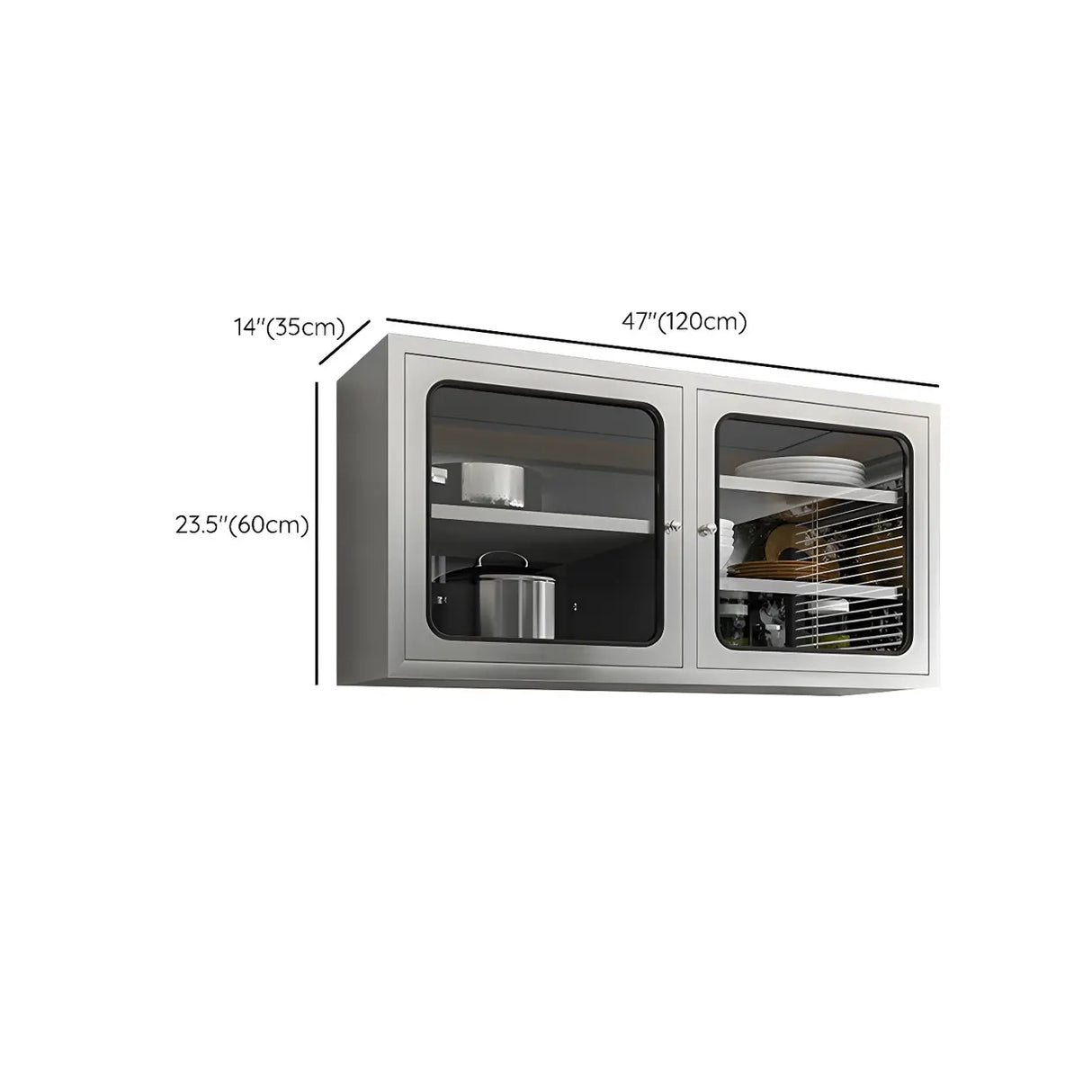 Silver Metal Wall-Mount Dining Room China Cabinets