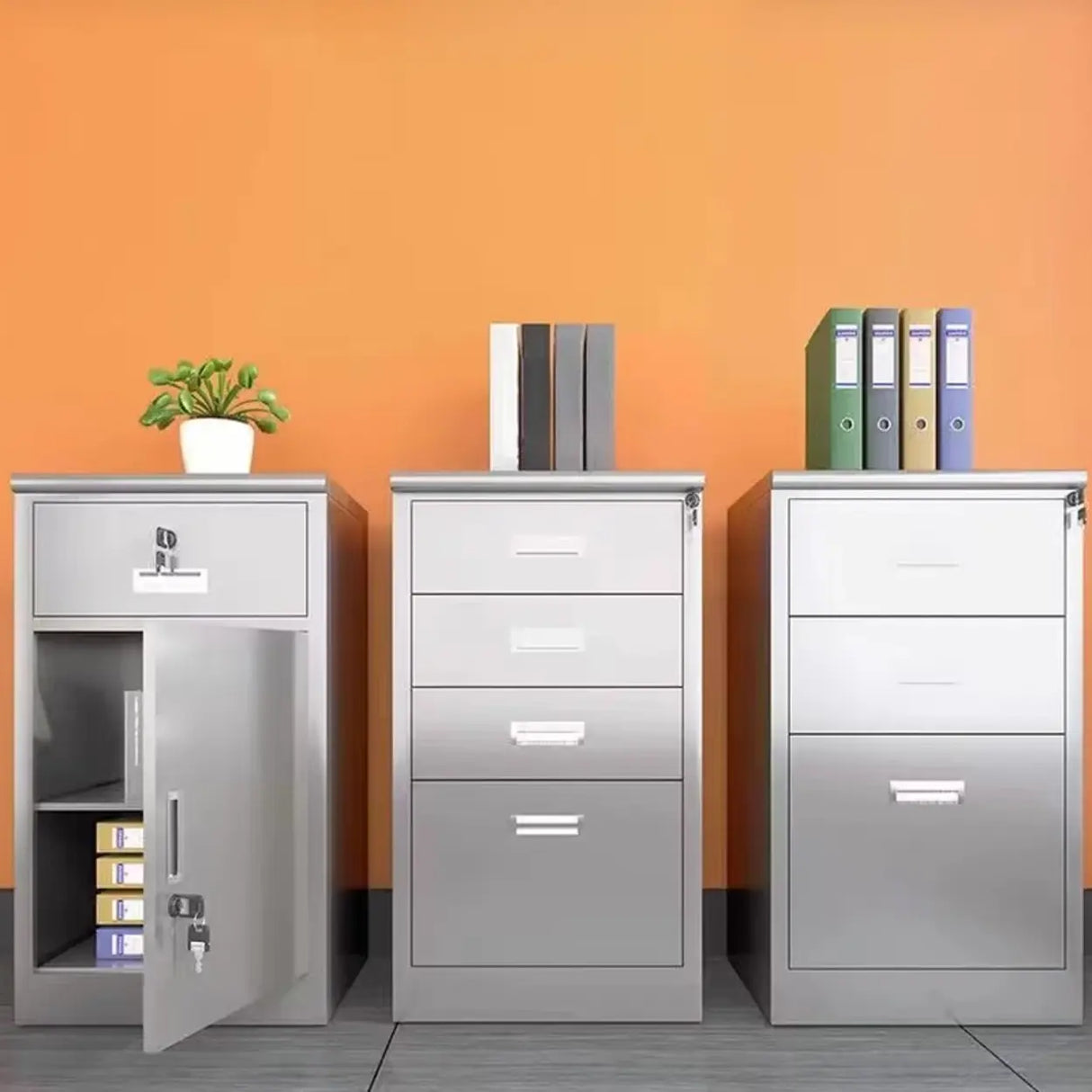 Silver Rectangle Stainless Steel Lockable Filing Cabinet Image - 10