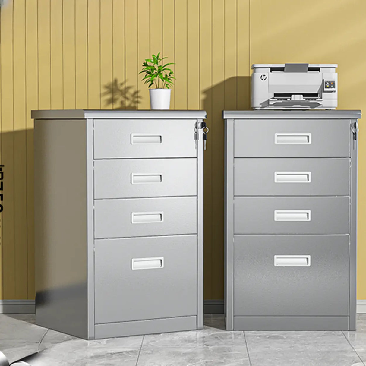 Silver Rectangle Stainless Steel Lockable Filing Cabinet Image - 5