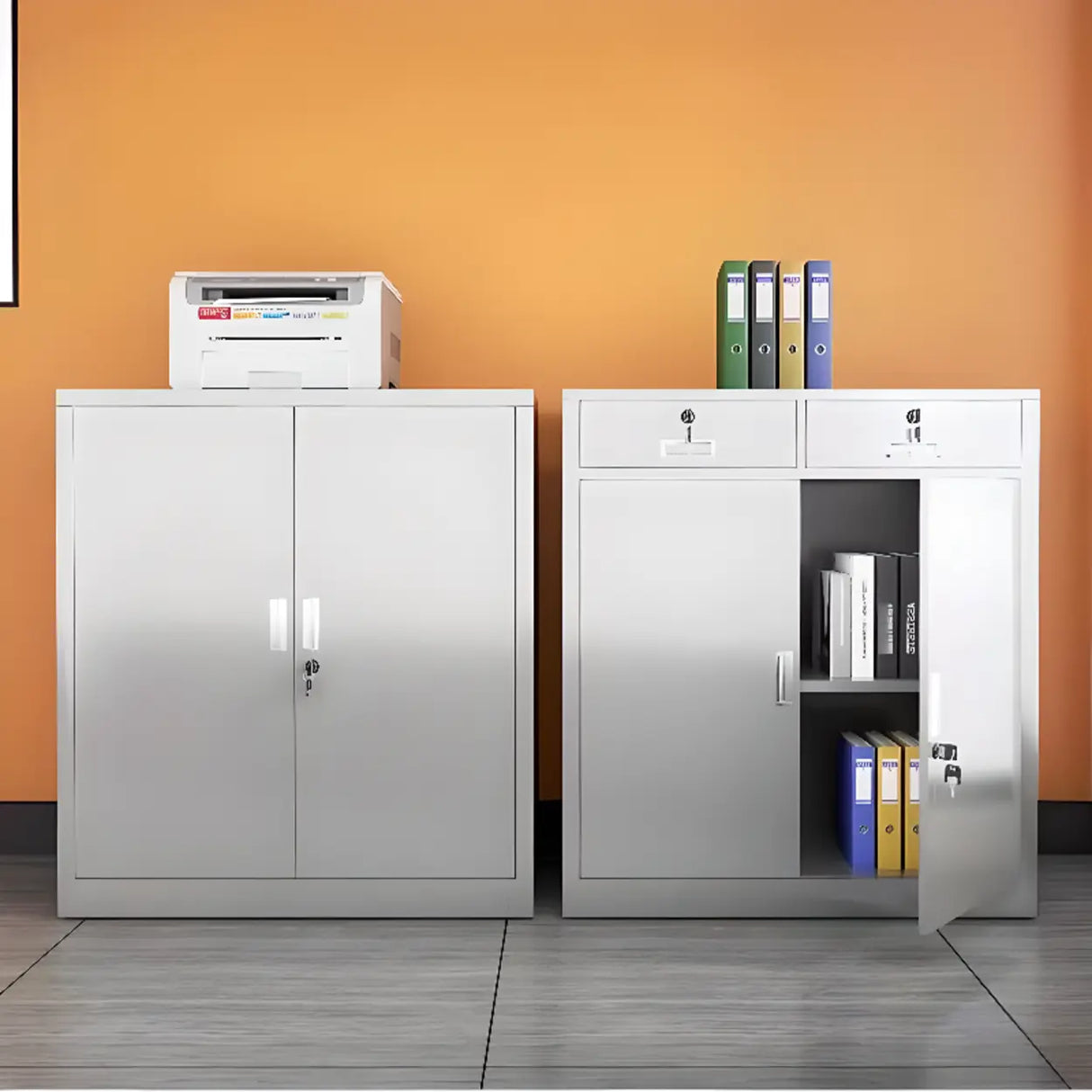 Silver Rectangle Stainless Steel Lockable Filing Cabinet Image - 8