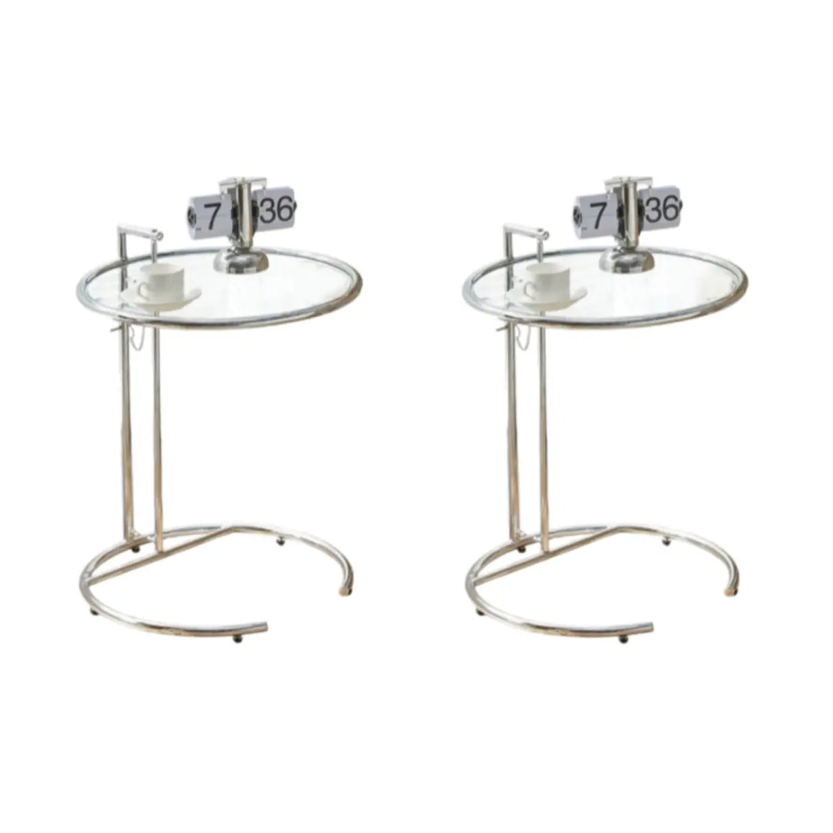 Silver Round Glass Adjustable Height C-Shaped End Table Image - 5