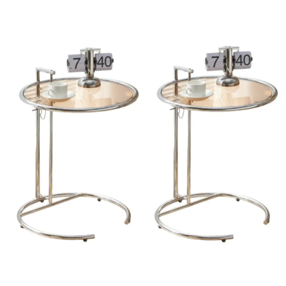 Silver Round Glass Adjustable Height C-Shaped End Table Image - 6