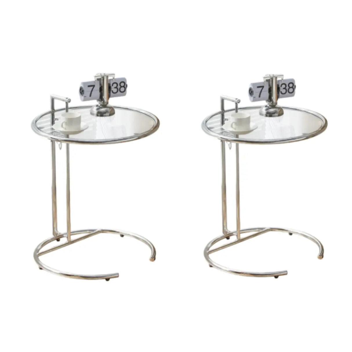 Silver Round Glass Adjustable Height C-Shaped End Table Image - 7