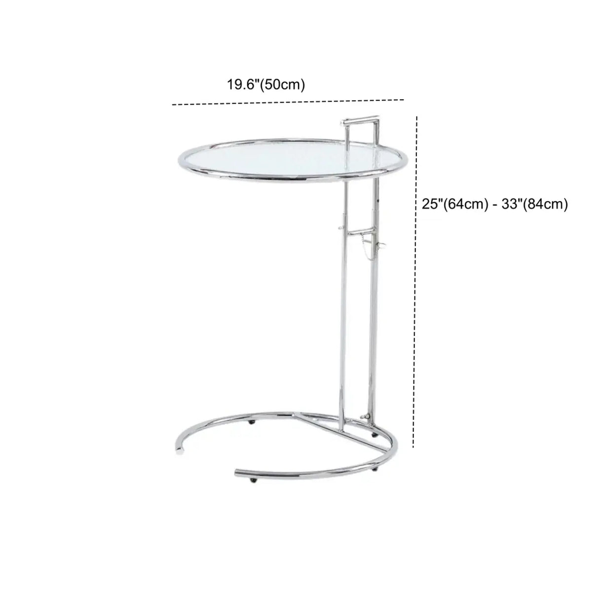 Silver Round Glass Adjustable Height C-Shaped End Table