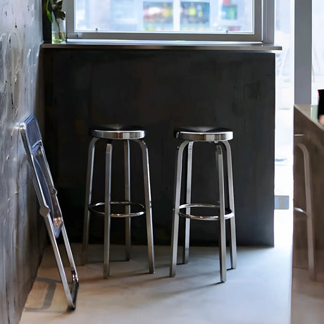 Silver Round Stainless Steel Backless Bar Stool Image - 1