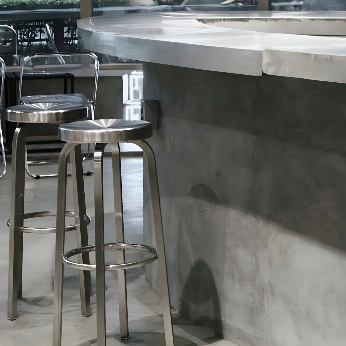 Silver Round Stainless Steel Backless Bar Stool Image - 11