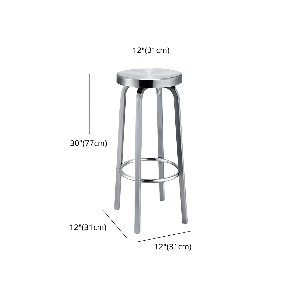 Silver Round Stainless Steel Backless Bar Stool Image - 15