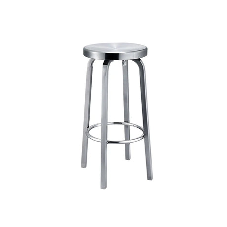 Silver Round Stainless Steel Backless Bar Stool Image - 2