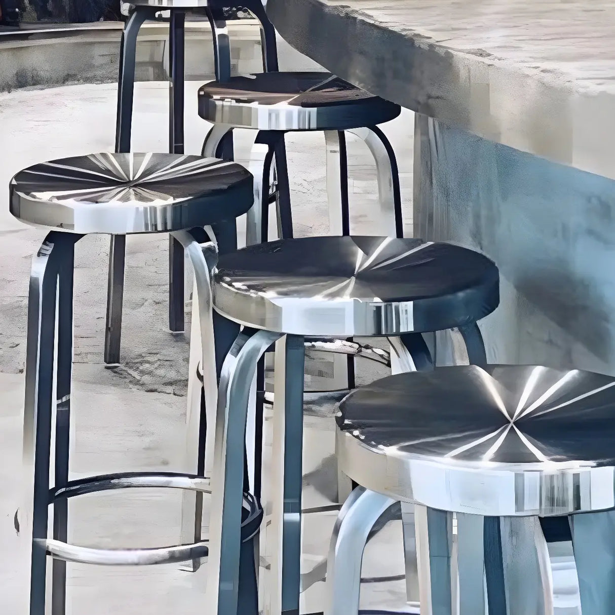 Silver Round Stainless Steel Backless Bar Stool Image - 7