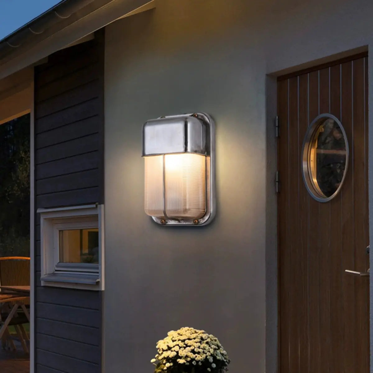 Silver Simple Geometric Chrome Outdoor Glass Wall Light Image - 1