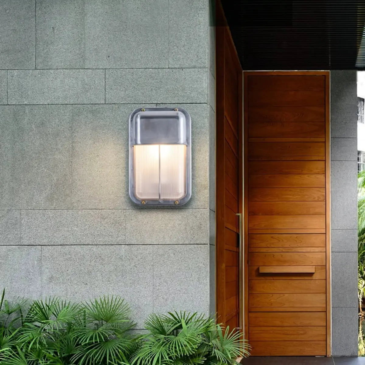 Silver Simple Geometric Chrome Outdoor Glass Wall Light Image - 6