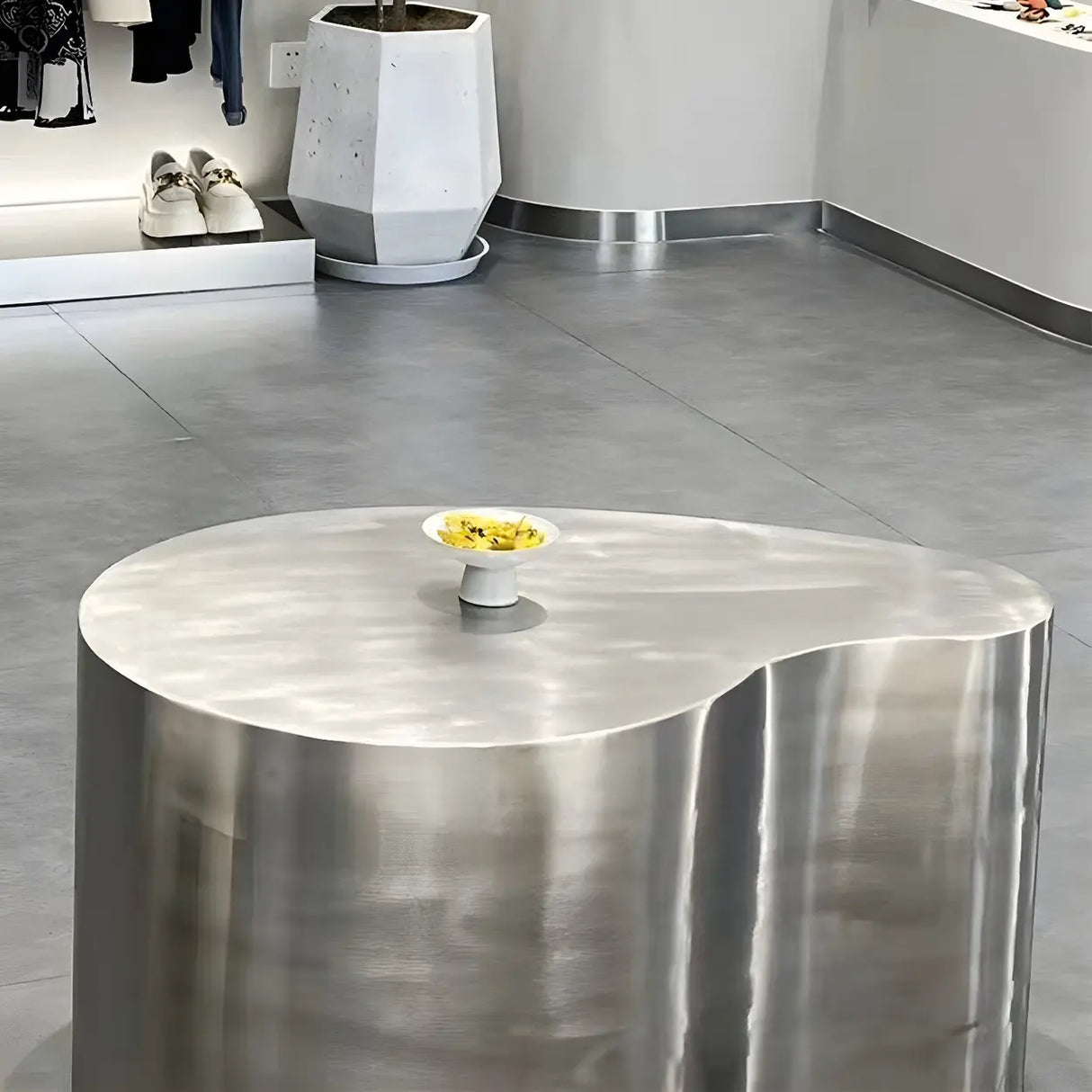 Silver Stainless Steel Free Form Abstract Coffee Table Image - 11