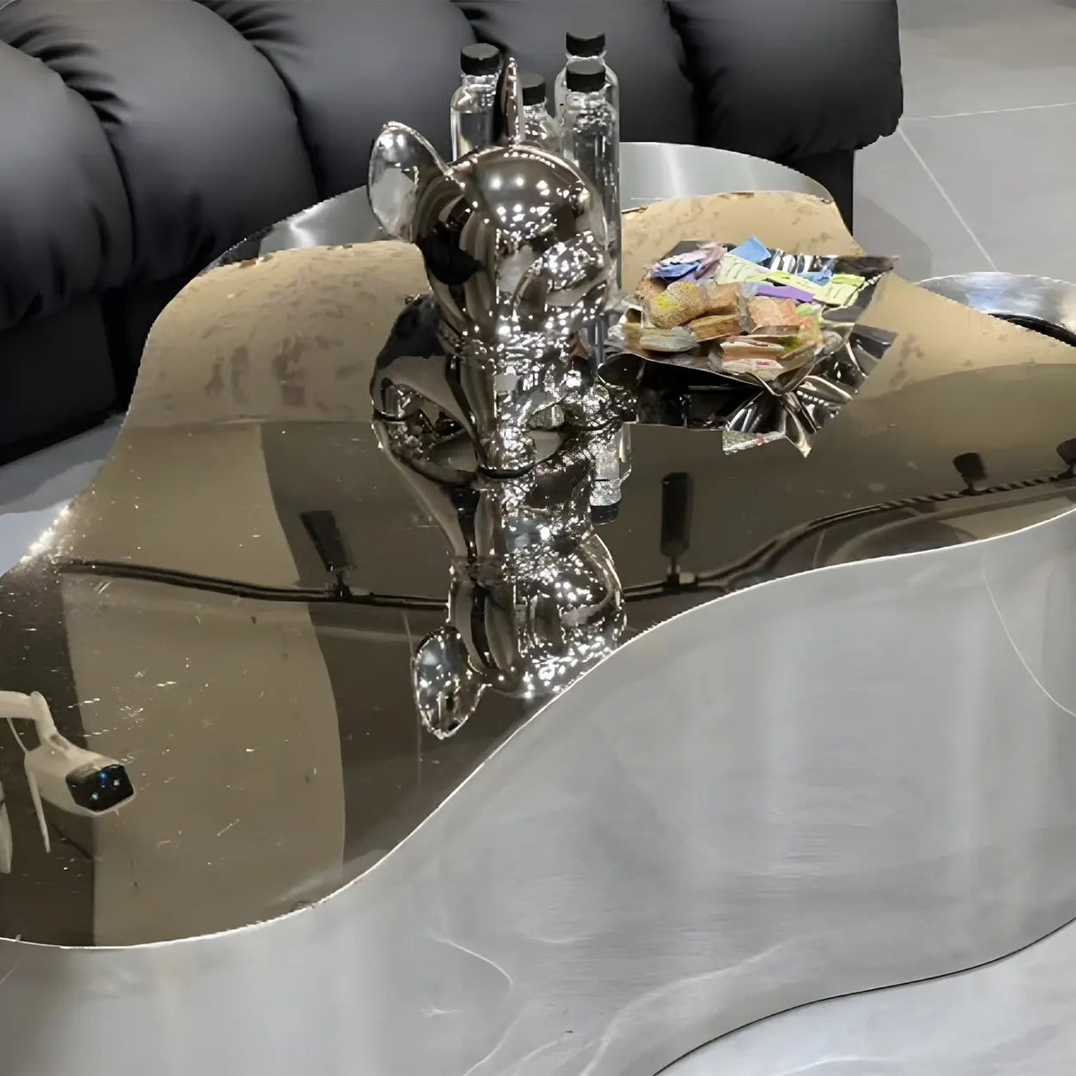 Silver Stainless Steel Free Form Abstract Coffee Table Image - 12