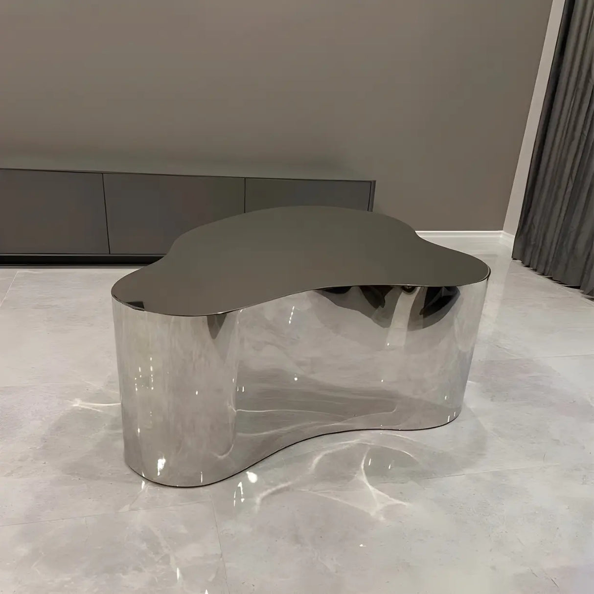 Silver Stainless Steel Free Form Abstract Coffee Table Image - 13