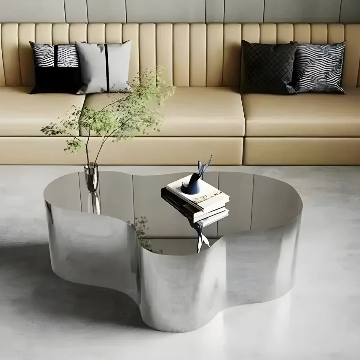 Silver Stainless Steel Free Form Abstract Coffee Table Image - 14