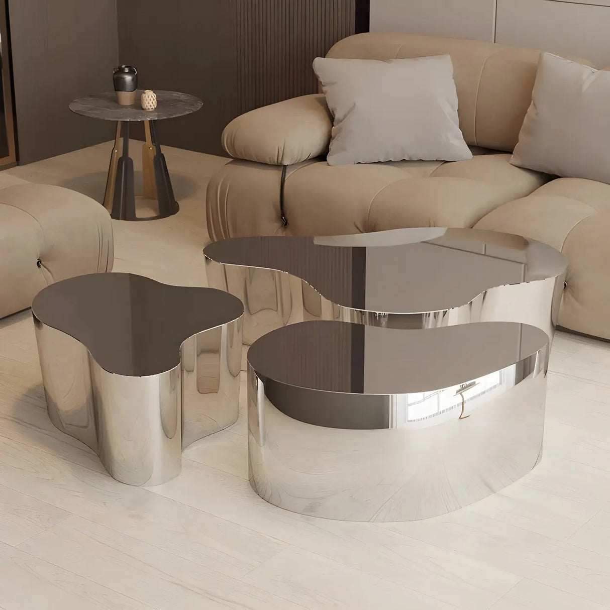 Silver Stainless Steel Free Form Abstract Coffee Table Image - 15