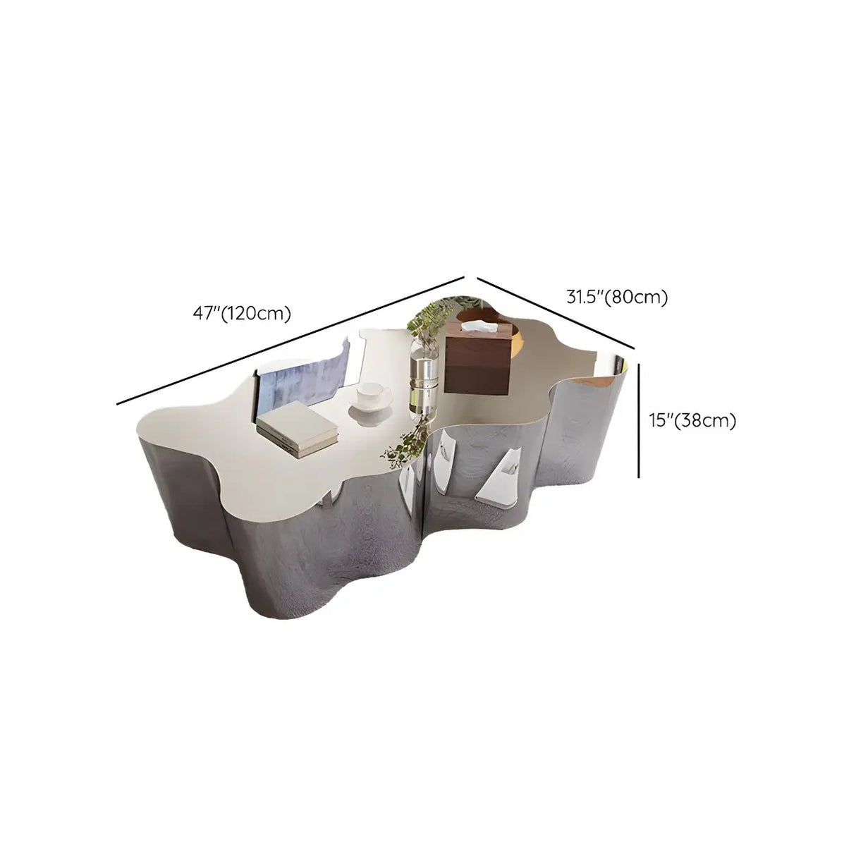 Silver Stainless Steel Free Form Abstract Coffee Table Image - 24