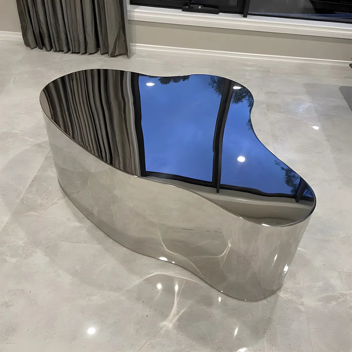 Silver Stainless Steel Free Form Abstract Coffee Table Image - 3