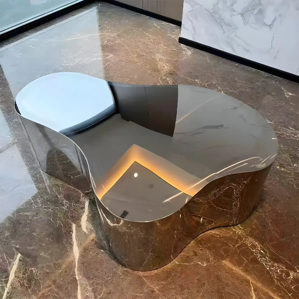 Silver Stainless Steel Free Form Abstract Coffee Table Image - 4