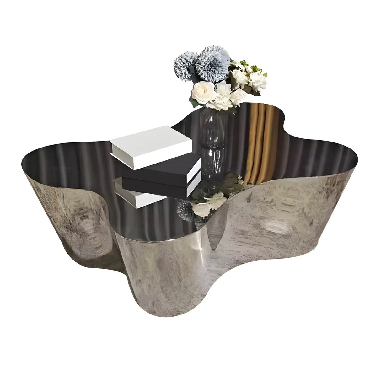 Silver Stainless Steel Free Form Abstract Coffee Table Image - 5