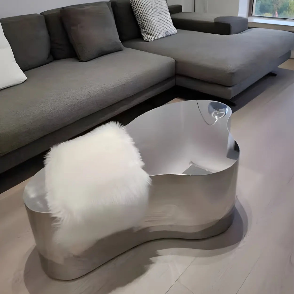 Silver Stainless Steel Free Form Abstract Coffee Table Image - 8