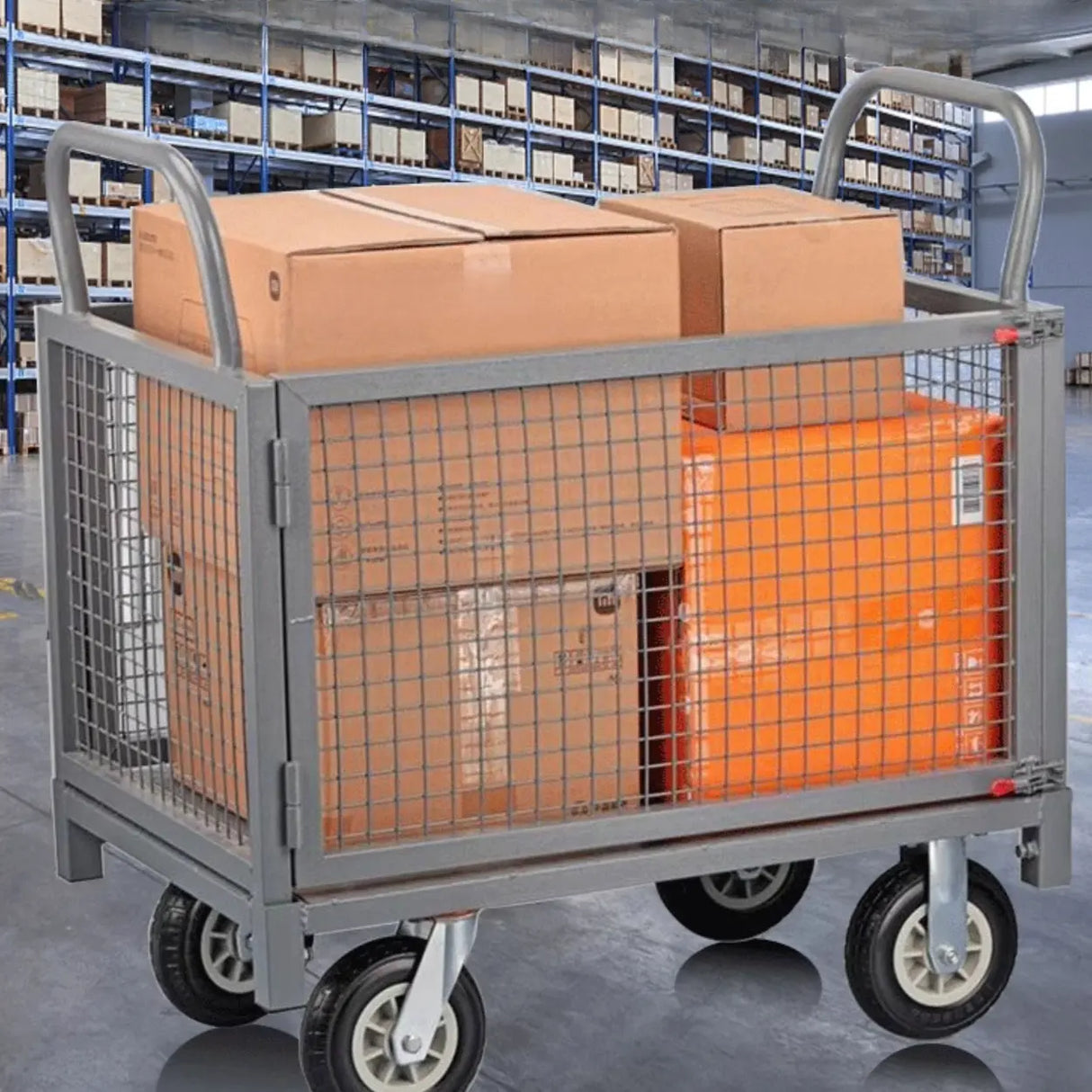 Silver Steel Brake Wheel Utility Cart with Shelves Image - 3