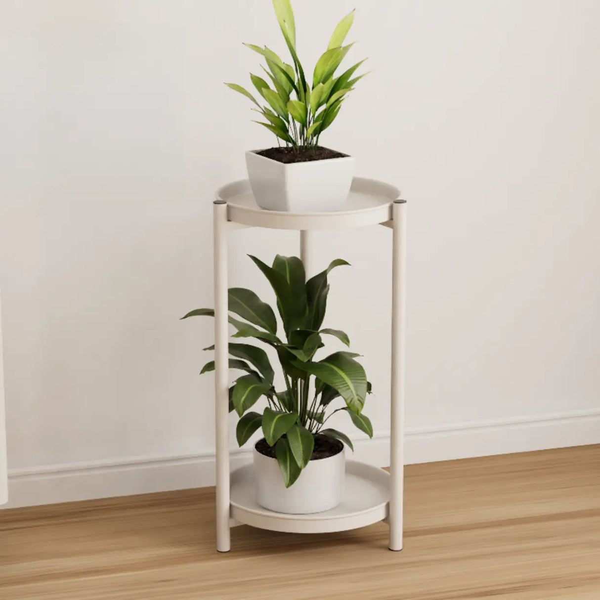 Simple 2-Tiers Round Floor Metal Base Plant Stand Black Image - 10