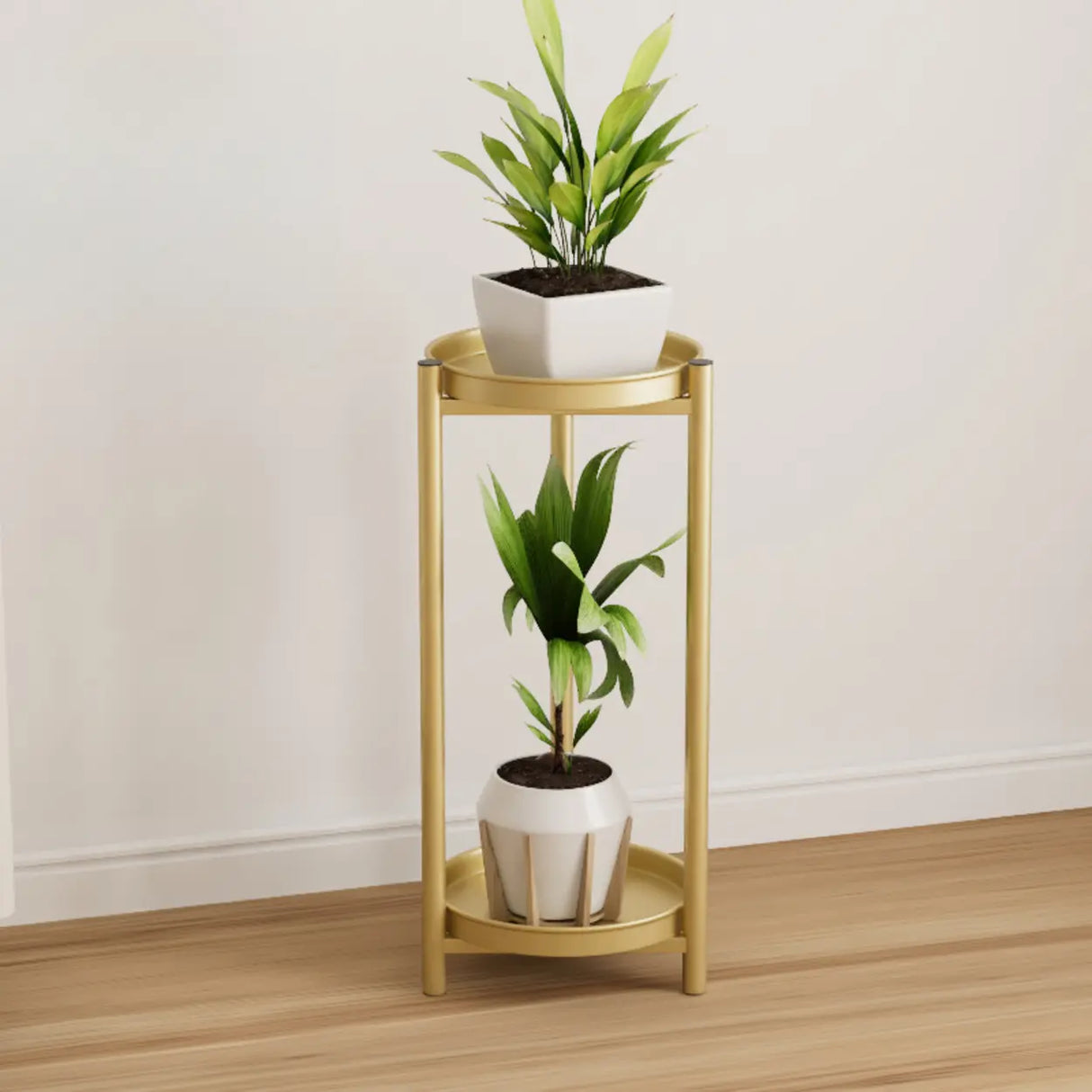 Simple 2-Tiers Round Floor Metal Base Plant Stand Black Image - 12