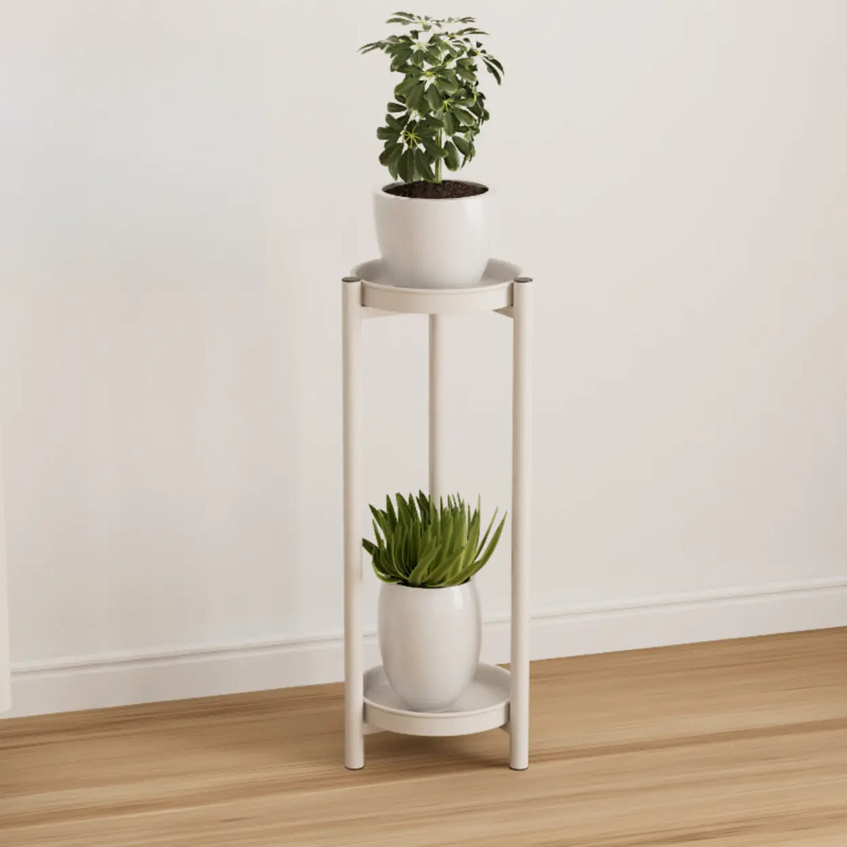 Simple 2-Tiers Round Floor Metal Base Plant Stand Black Image - 14