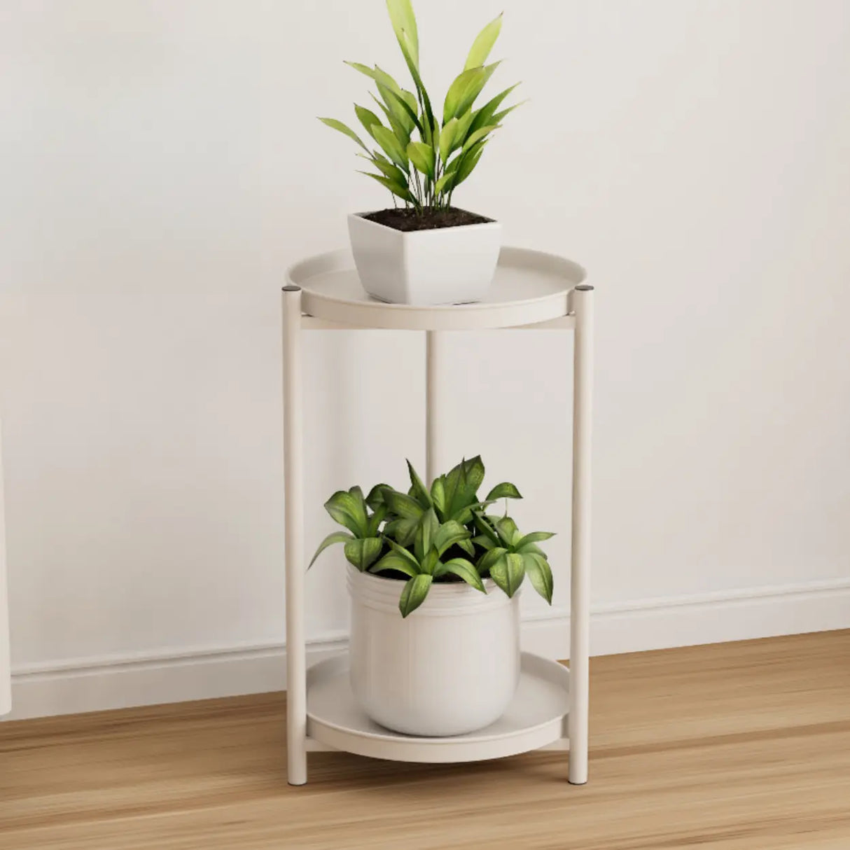 Simple 2-Tiers Round Floor Metal Base Plant Stand Black Image - 15