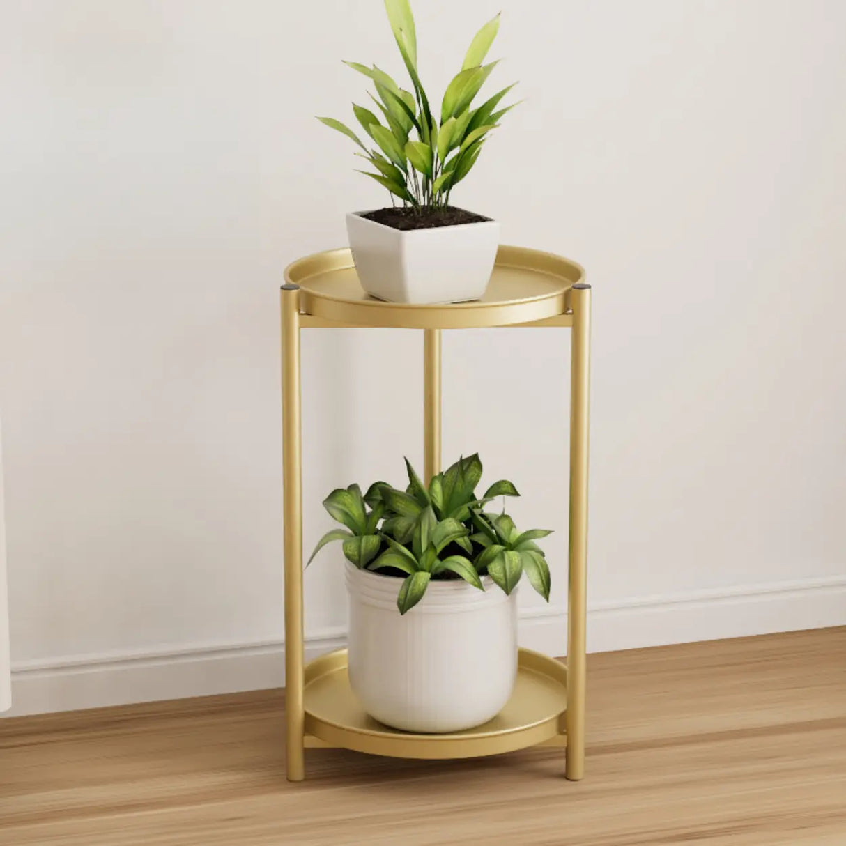 Simple 2-Tiers Round Floor Metal Base Plant Stand Black Image - 18