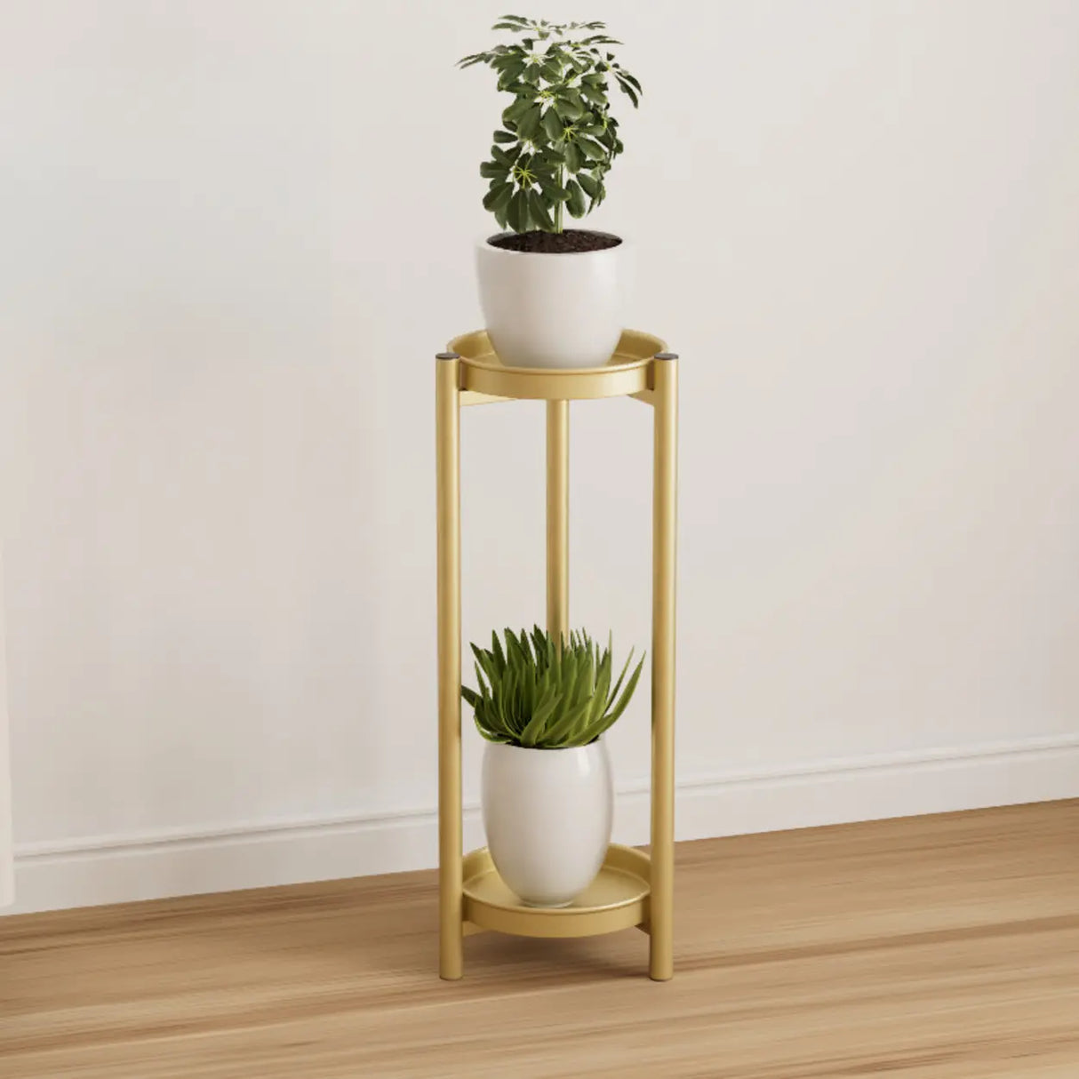 Simple 2-Tiers Round Floor Metal Base Plant Stand Black Image - 19