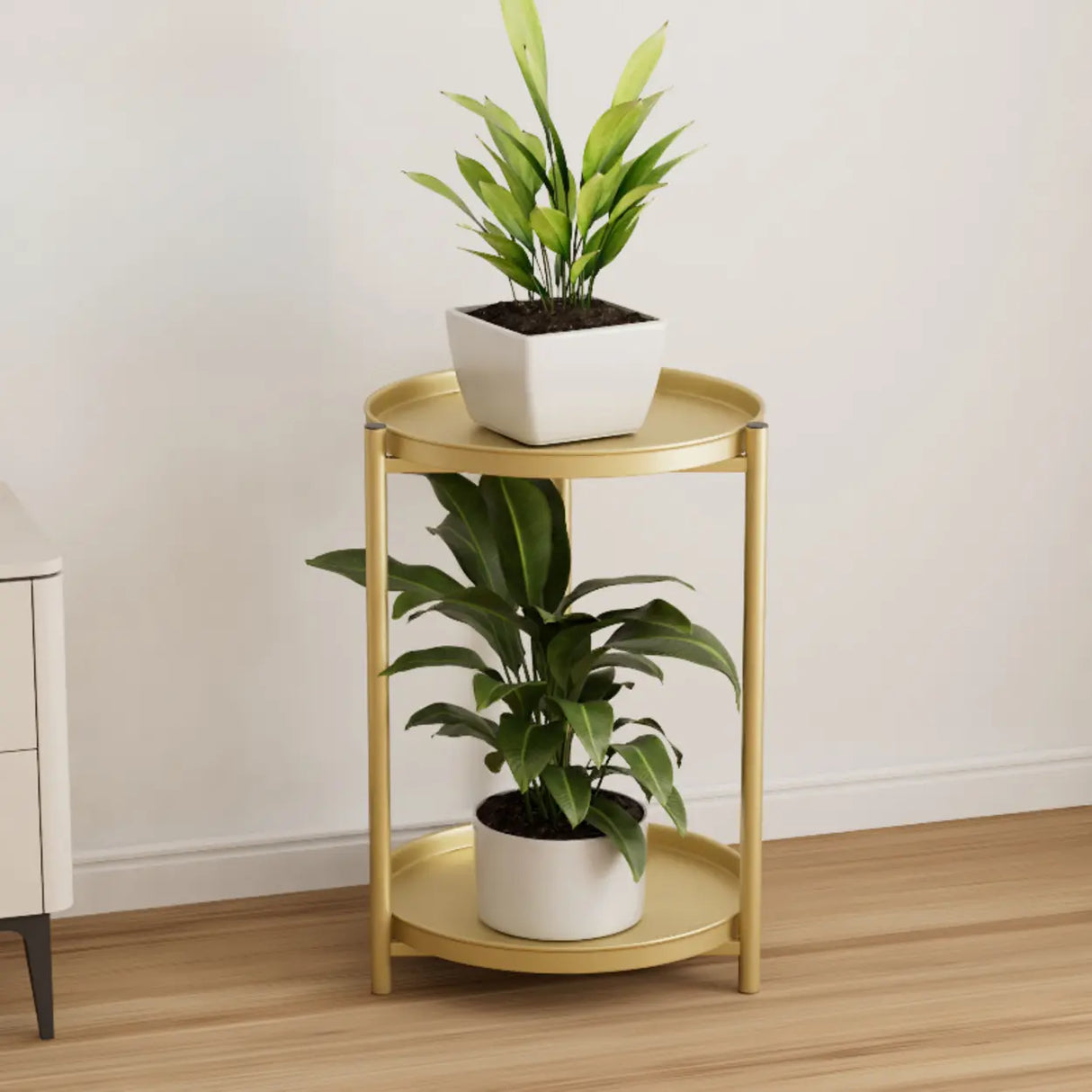 Simple 2-Tiers Round Floor Metal Base Plant Stand Black Image - 20