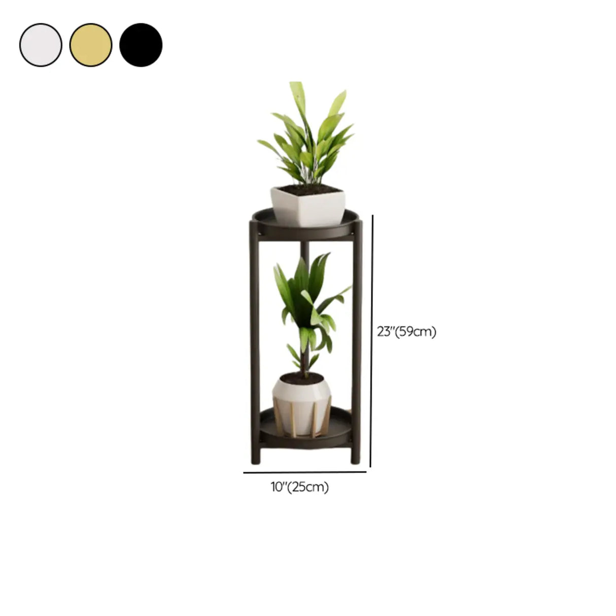 Simple 2-Tiers Round Floor Metal Base Plant Stand Black Image - 22