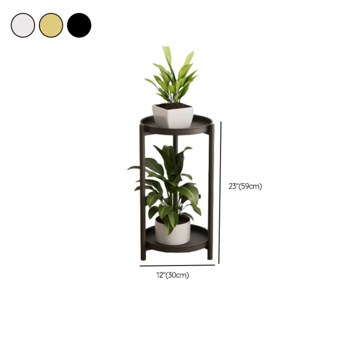 Simple 2-Tiers Round Floor Metal Base Plant Stand Black Image - 23
