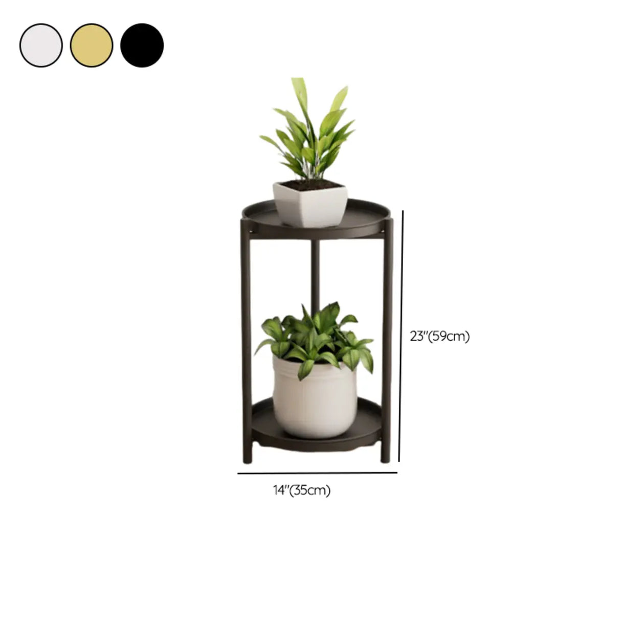 Simple 2-Tiers Round Floor Metal Base Plant Stand Black Image - 24