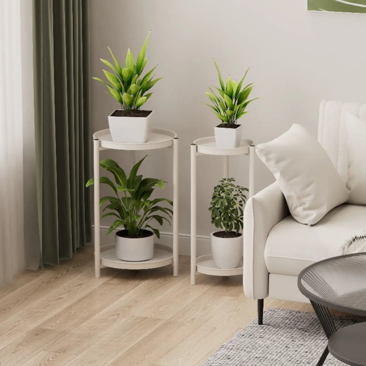 Simple 2-Tiers Round Floor Metal Base Plant Stand Black Image - 3