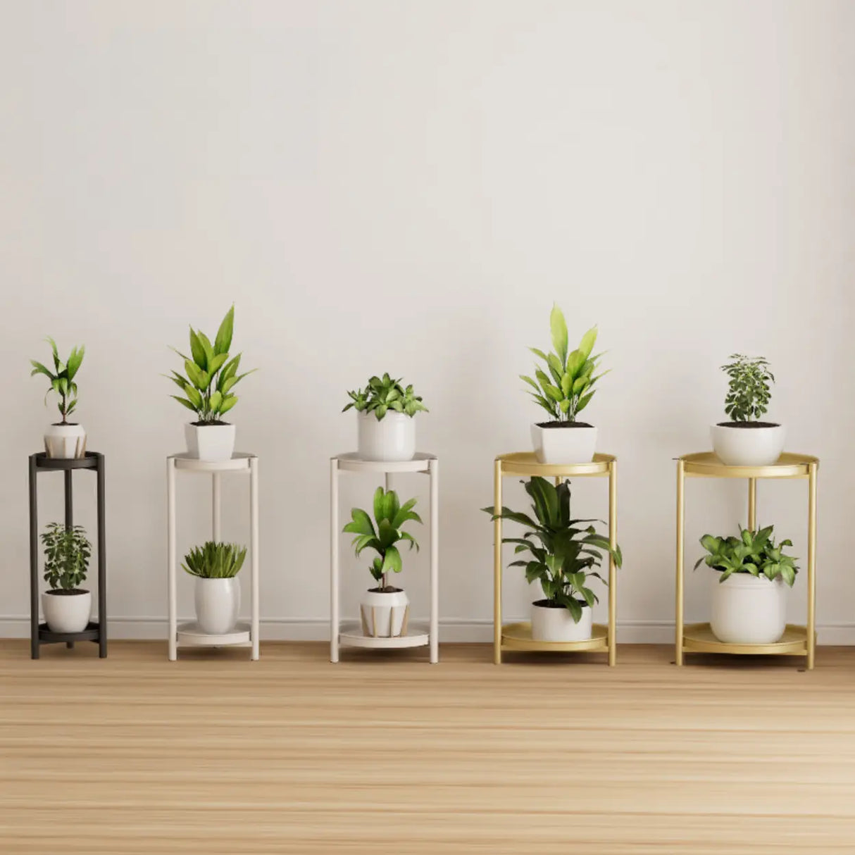 Simple 2-Tiers Round Floor Metal Base Plant Stand Black Image - 4