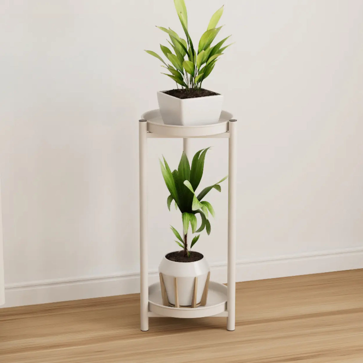Simple 2-Tiers Round Floor Metal Base Plant Stand Black Image - 7