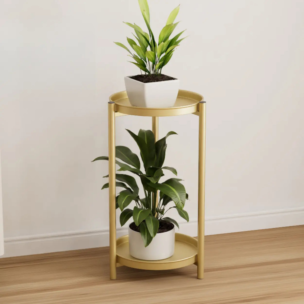 Simple 2-Tiers Round Floor Metal Base Plant Stand Black Image - 8