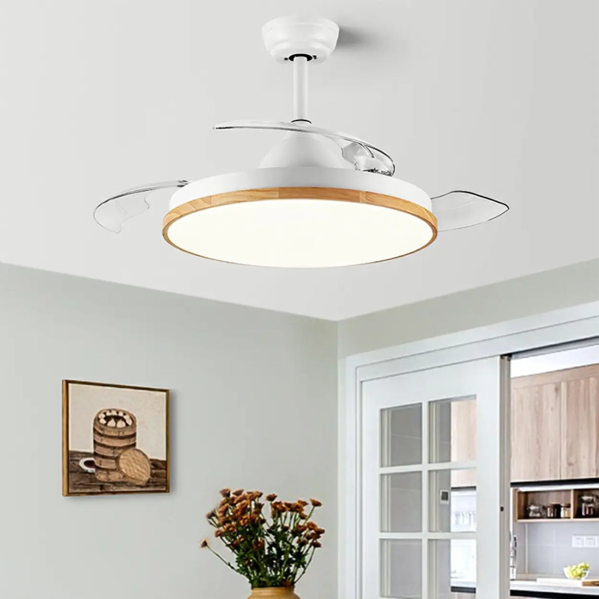 Simple 3 Blades Round Wood Decor Ceiling Fan Light Image - 1