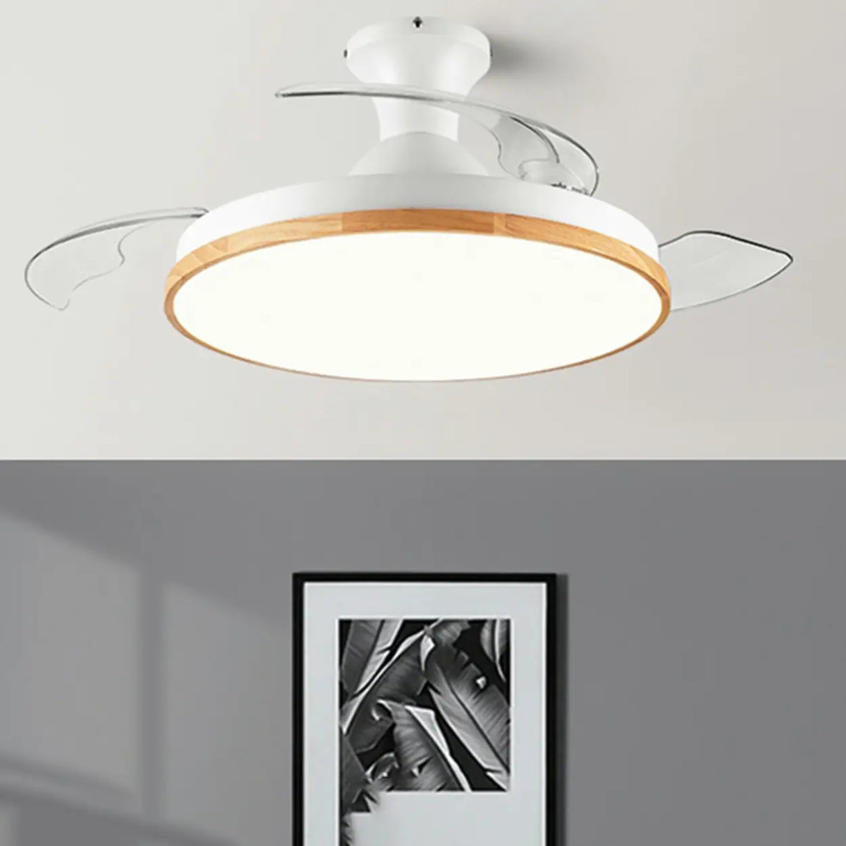 Simple 3 Blades Round Wood Decor Ceiling Fan Light Image - 3