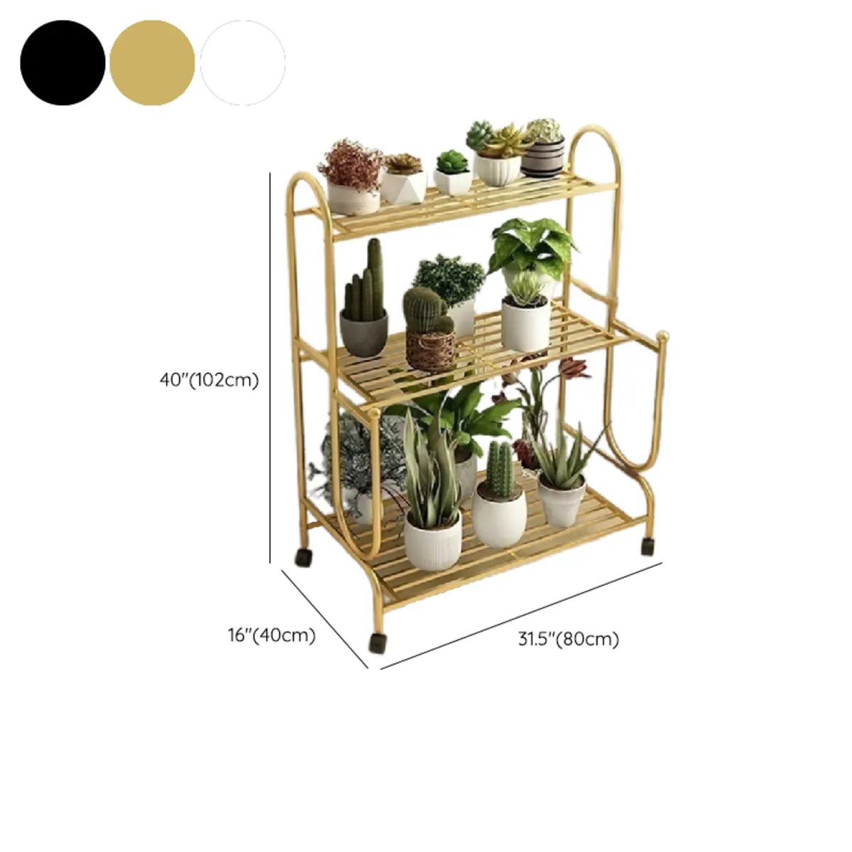 Simple 3-Tier Metal Indoor Rolling Plant Stand Cream