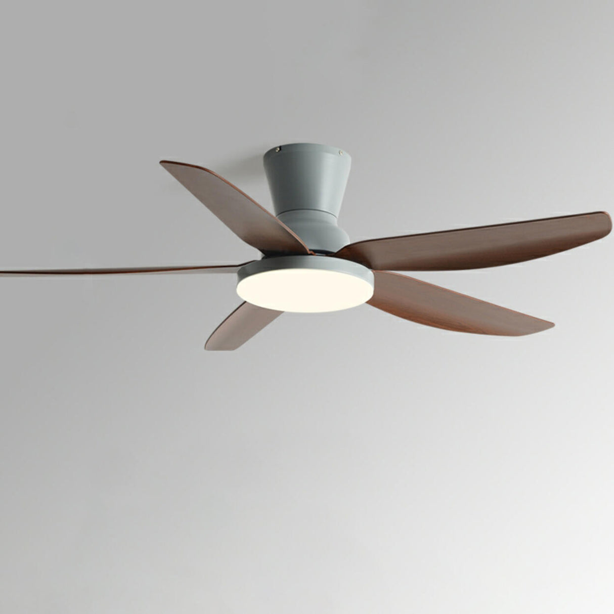 Simple 5 Blades Wood Finish Ceiling Fan with LED Light Image - 11