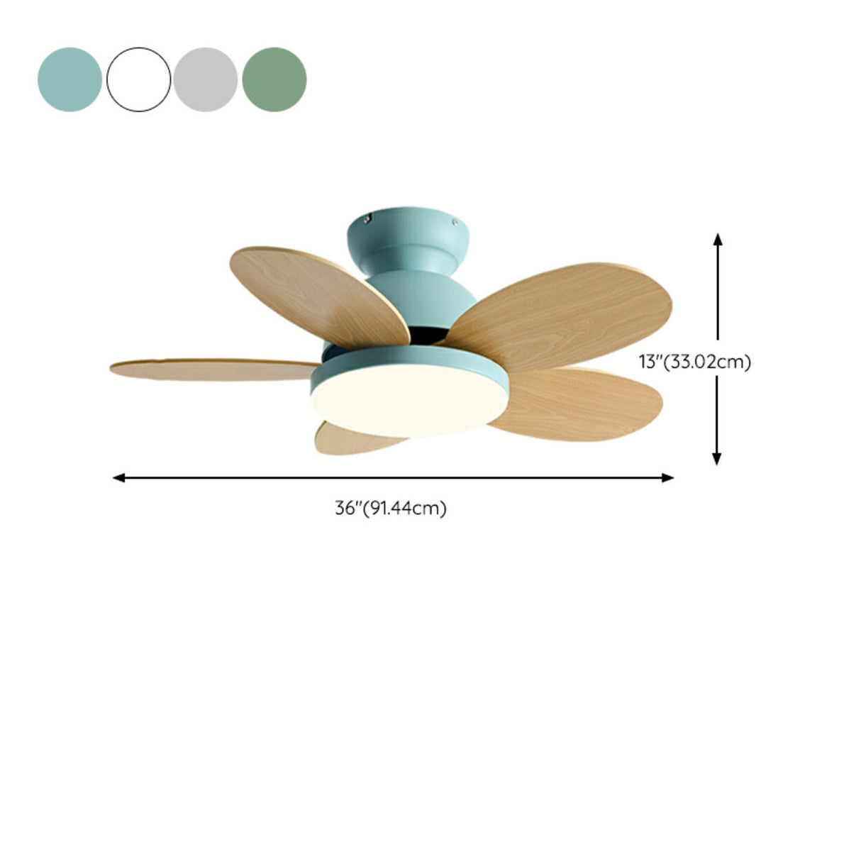 Simple 5 Solid Wood Blade Modern LED Ceiling Fan Light